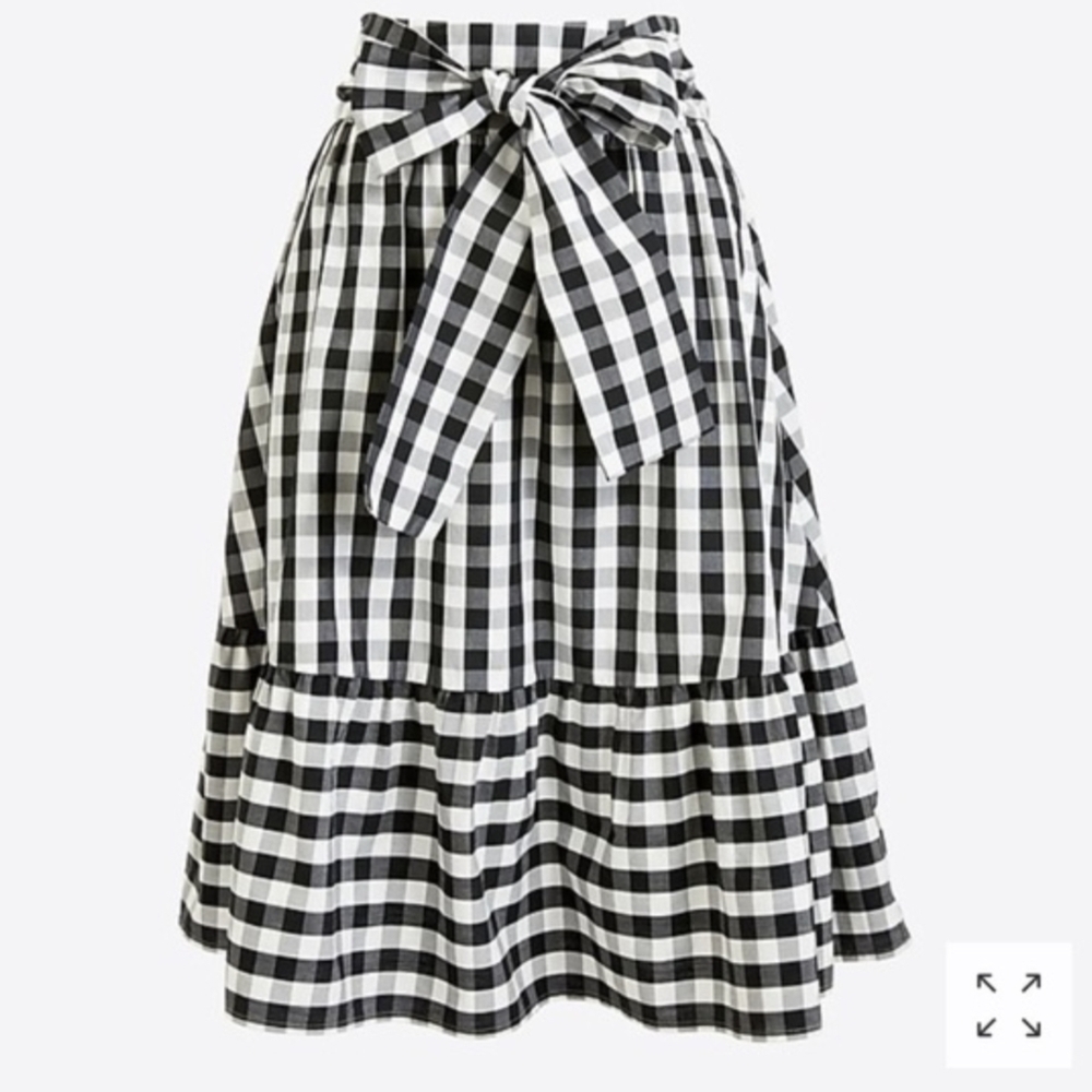 J. Crew Black and White Plaid Tie Waist Midi Skirt - Picture 6 of 16